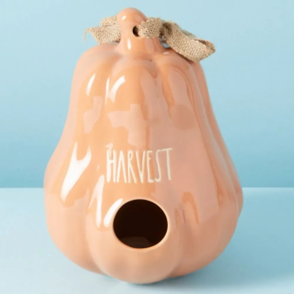 NIB RAE DUNN HARVEST THANKSGIVING GLOSSY ORANGE GOURD BIRDHOUSE 9